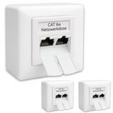 Universal Netzwerkdose LAN Dose Aufputz & Unterputz EIA/TIA 568A&B | 2x RJ45 Port | CAT6a, CAT7, CAT8 kompatibel - Weiß