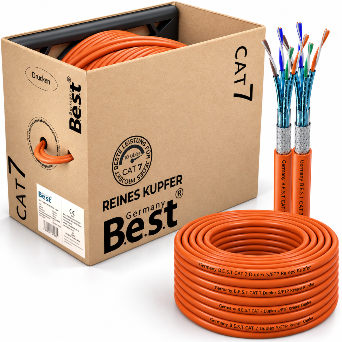 Câble réseau duplex CAT 7 100M Câble d'installation Cuivre Câble LAN Câble Ethernet S/FTP 10 Gbit/s Cat 7 Câble de données en cuivre pur PoE+ Câble de données LSZH