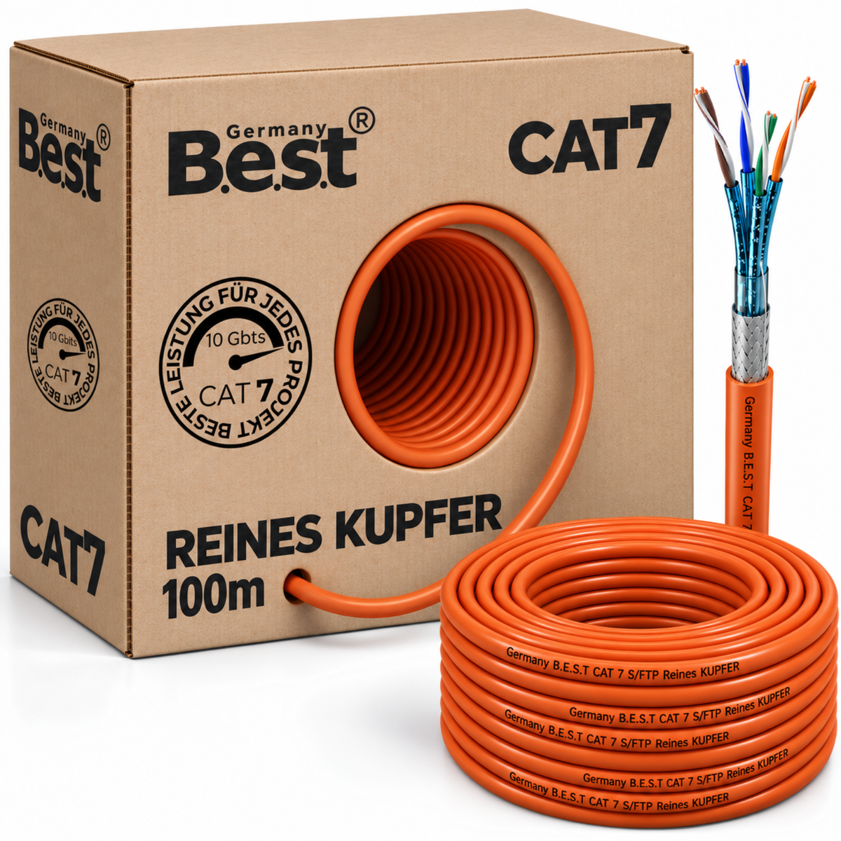 Câble réseau CAT 7 100M Simplex Câble d'installation en cuivre Câble LAN Câble Ethernet S/FTP 10 Gbit/s Cat 7 cuivre pur Câble de données PoE+ LSZH