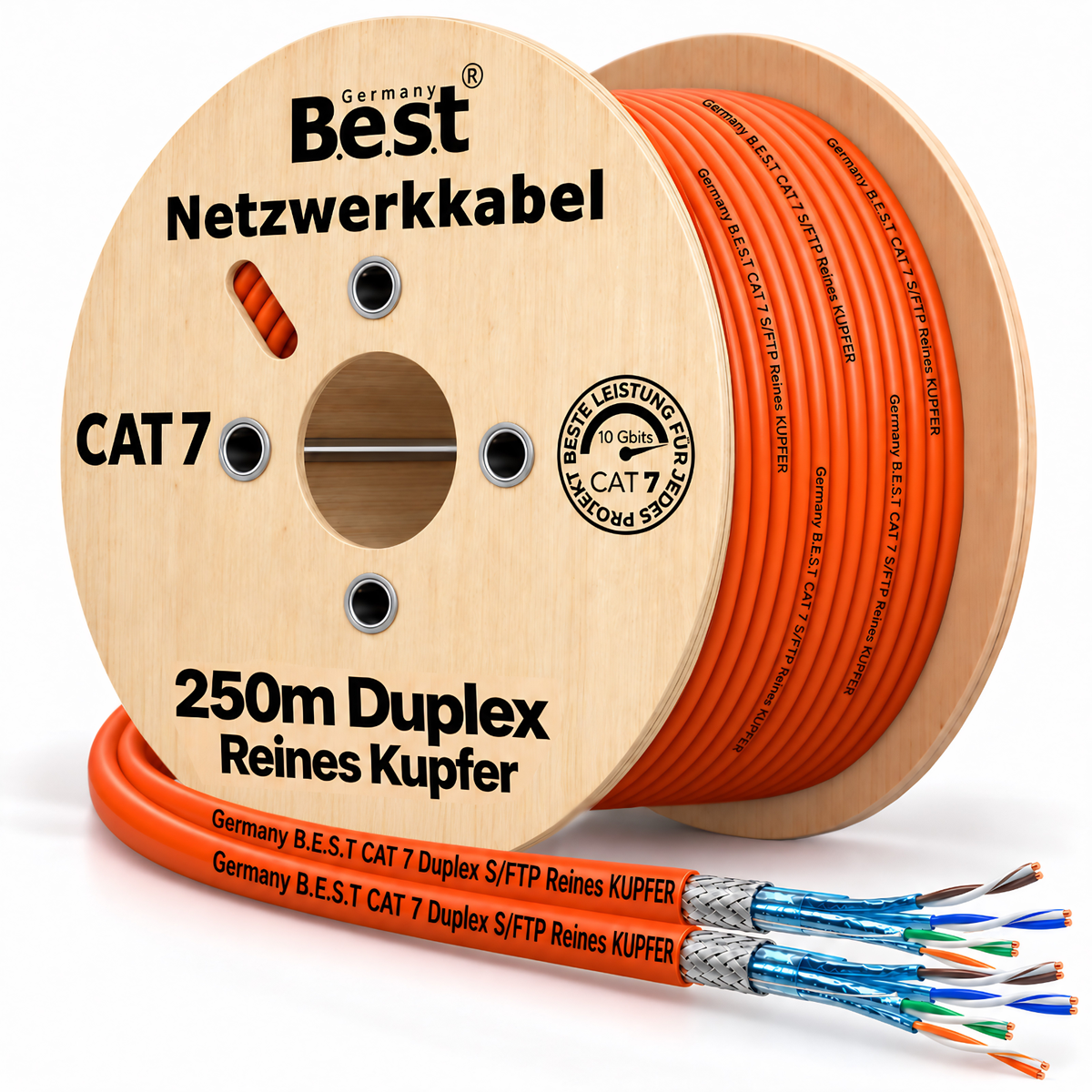 Câble réseau duplex CAT 7 250M Câble d'installation en cuivre Câble LAN Câble Ethernet S/FTP 10 Gbit/s Cat 7 Câble de données en cuivre pur PoE+ Câble de données LSZH