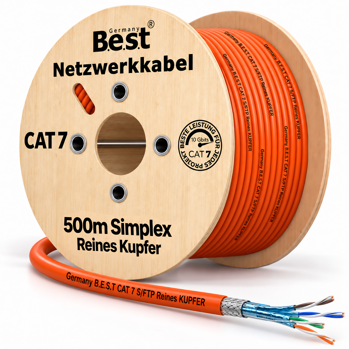 Câble réseau CAT 7 500M Simplex Câble de pose Cuivre Câble LAN Câble Ethernet S/FTP 10 Gbit/s Cat 7 Cuivre pur Câble de données PoE+ Câble de données LSZH