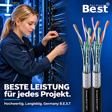 Câble Réseau Extérieur CAT 7 50M Duplex Câble Souterrain Câble LAN Câble Ethernet S/FTP 10 Gbit/s Cat 7 Cuivre Pur PoE+ Câble de Données LSZH
