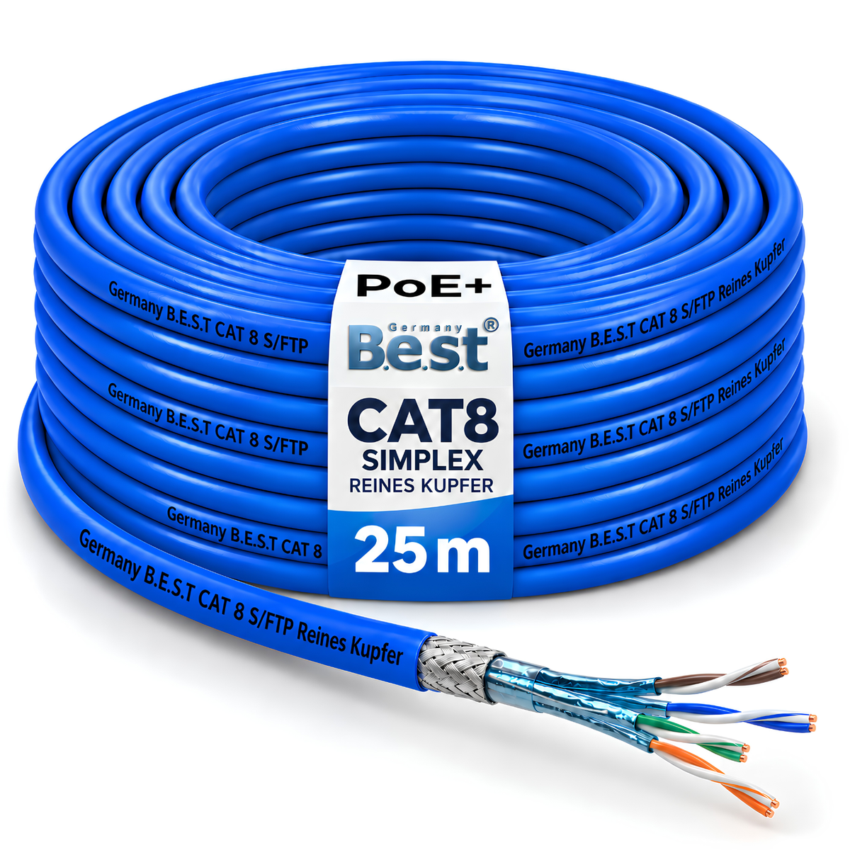 Câble réseau 25M CAT 8 câble d'installation cuivre LAN Ethernet S/FTP 40 Gbit/s Cat 8 câble de données en cuivre pur PoE++ LSZH câble de données Simplex