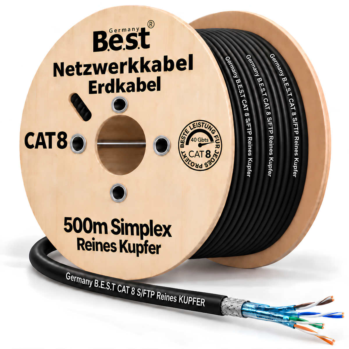 Câble réseau extérieur CAT 8 de 500m Câble de pose sans halogène Câble d'installation 40 Gbit/s Câblage CAT8 Câble de données réseau CAT8.1 LAN