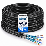 Câble réseau extérieur duplex CAT 8 de 75m, câble de pose sans halogène, câble d'installation 40 Gbit/s, câblage CAT8, câble de données réseau CAT8.1 LAN