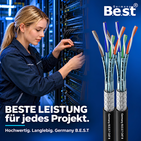Câble réseau d'extérieur duplex CAT 8 de 50m, câble de pose sans halogène, câble d'installation 40 Gbit/s, câblage CAT8, câble de données réseau CAT8.1 LAN
