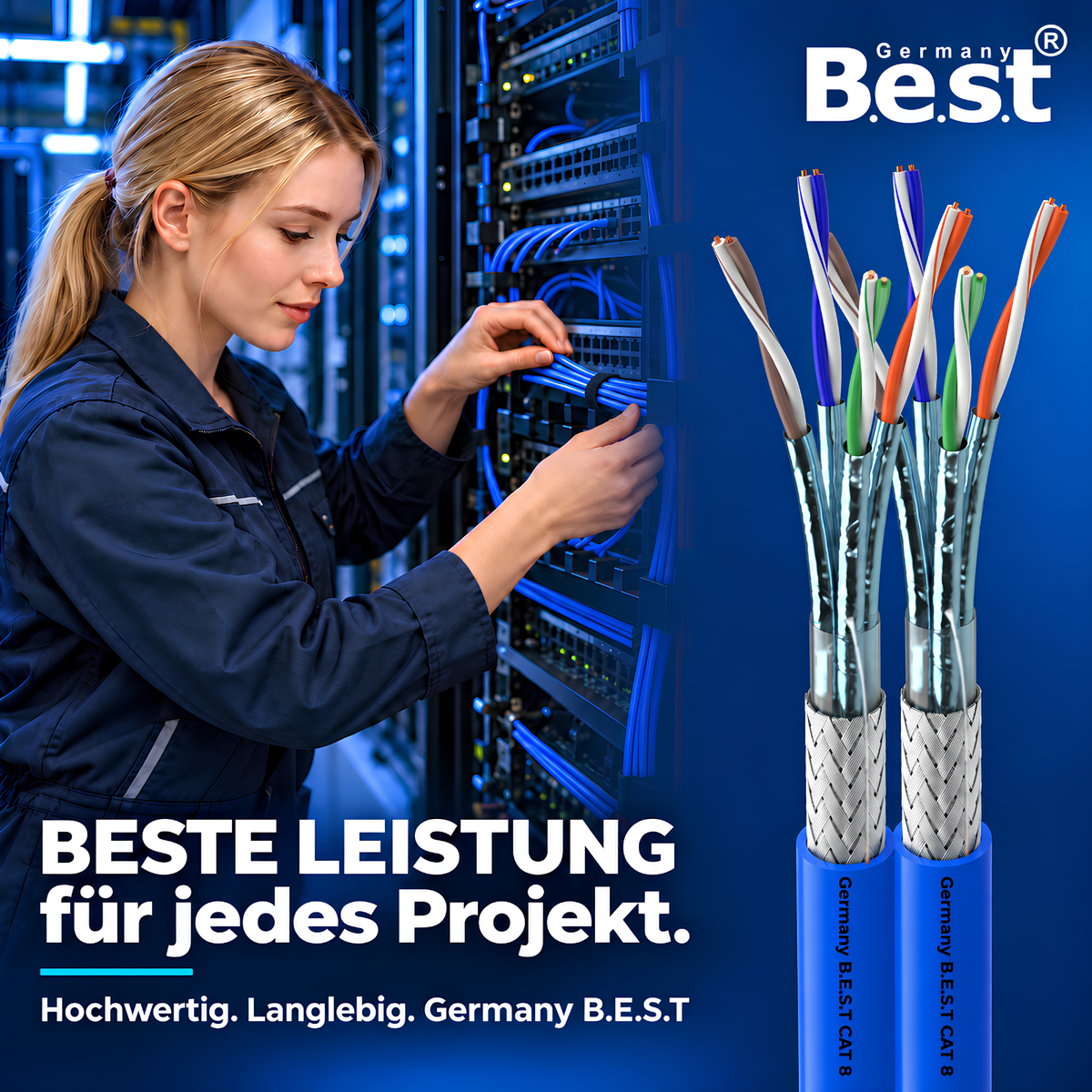 Câble réseau duplex de 25 m CAT 8 Câble d'installation en cuivre Câble LAN Câble Ethernet S/FTP 40 Gbit/s Cat 8 Câble de données en cuivre pur PoE++ Câble de données LSZH
