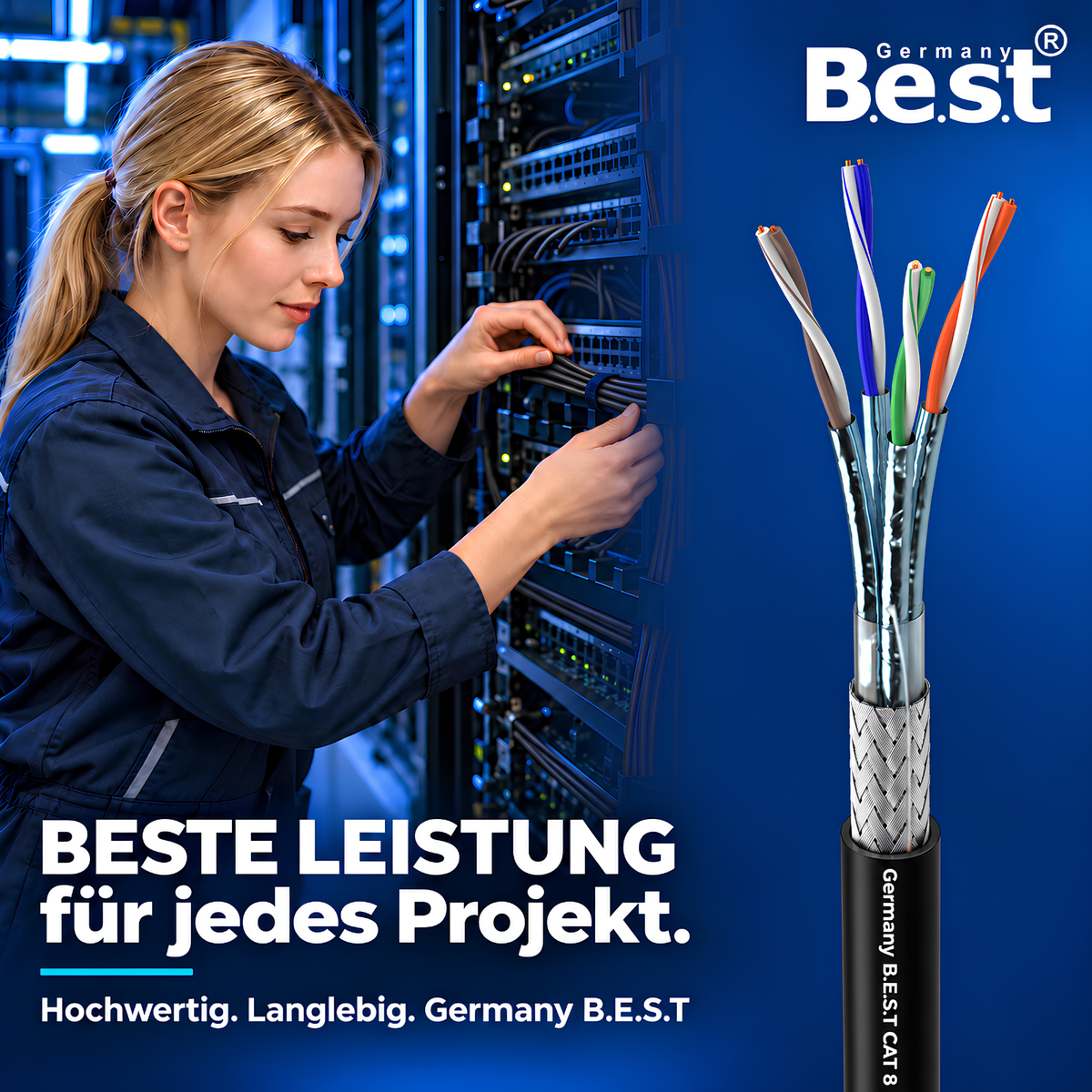 Câble réseau extérieur CAT 8 de 500m Câble de pose sans halogène Câble d'installation 40 Gbit/s Câblage CAT8 Câble de données réseau CAT8.1 LAN