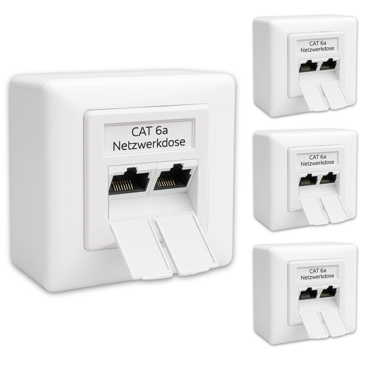 Universal Netzwerkdose LAN Dose Aufputz & Unterputz EIA/TIA 568A&B | 2x RJ45 Port | CAT6a, CAT7, CAT8 kompatibel - Weiß