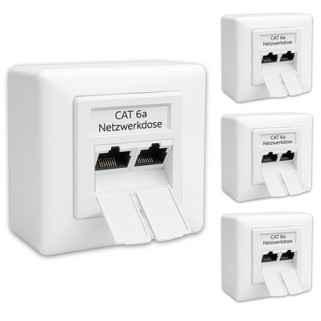 Prise réseau universelle LAN en saillie et encastrée EIA/TIA 568A&B | 2 ports RJ45 | Compatible CAT6a, CAT7, CAT8 - Blanc