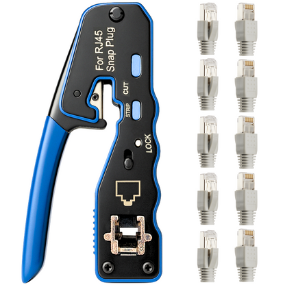 3 in 1 Crimpzange Netzwerkwerkzeug, Presszange für RJ45 Stecker Abisolieren, Schneiden und Crimpen für CAT5, CAT5e, CAT6, CAT6a, CAT7 (8P)