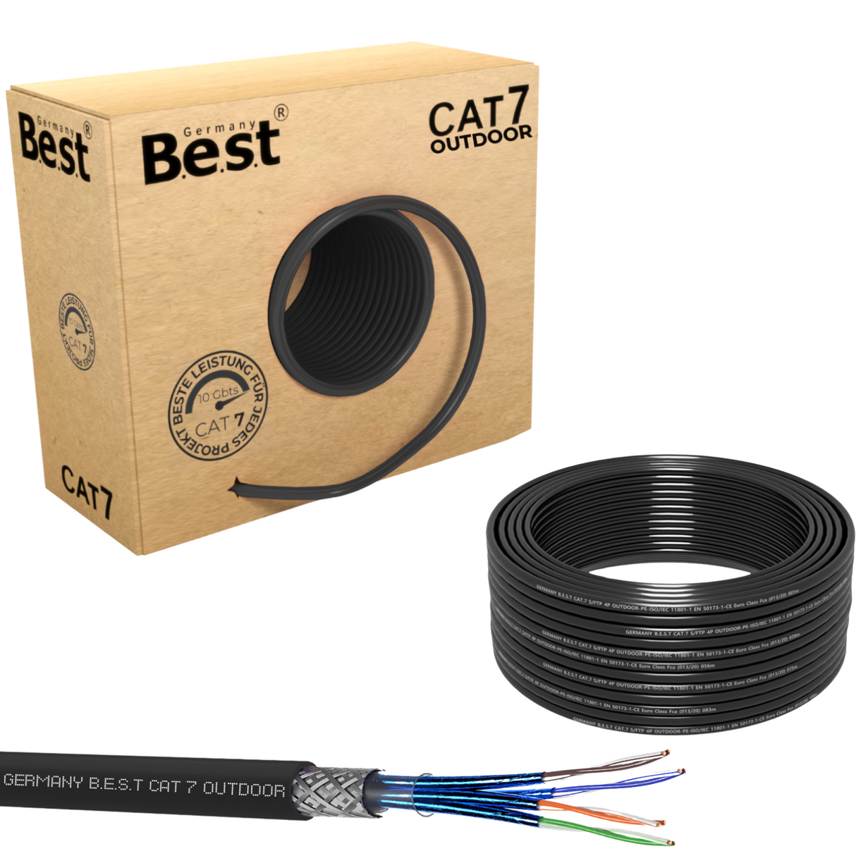 CAT 7 100M Simplex Erdkabel Netzwerkkabel Outdoorkabel LAN Kabel Ethernetkabel S/FTP 10 Gbit/s Kat 7 reines Kupfer PoE+ LSZH Datenkabel