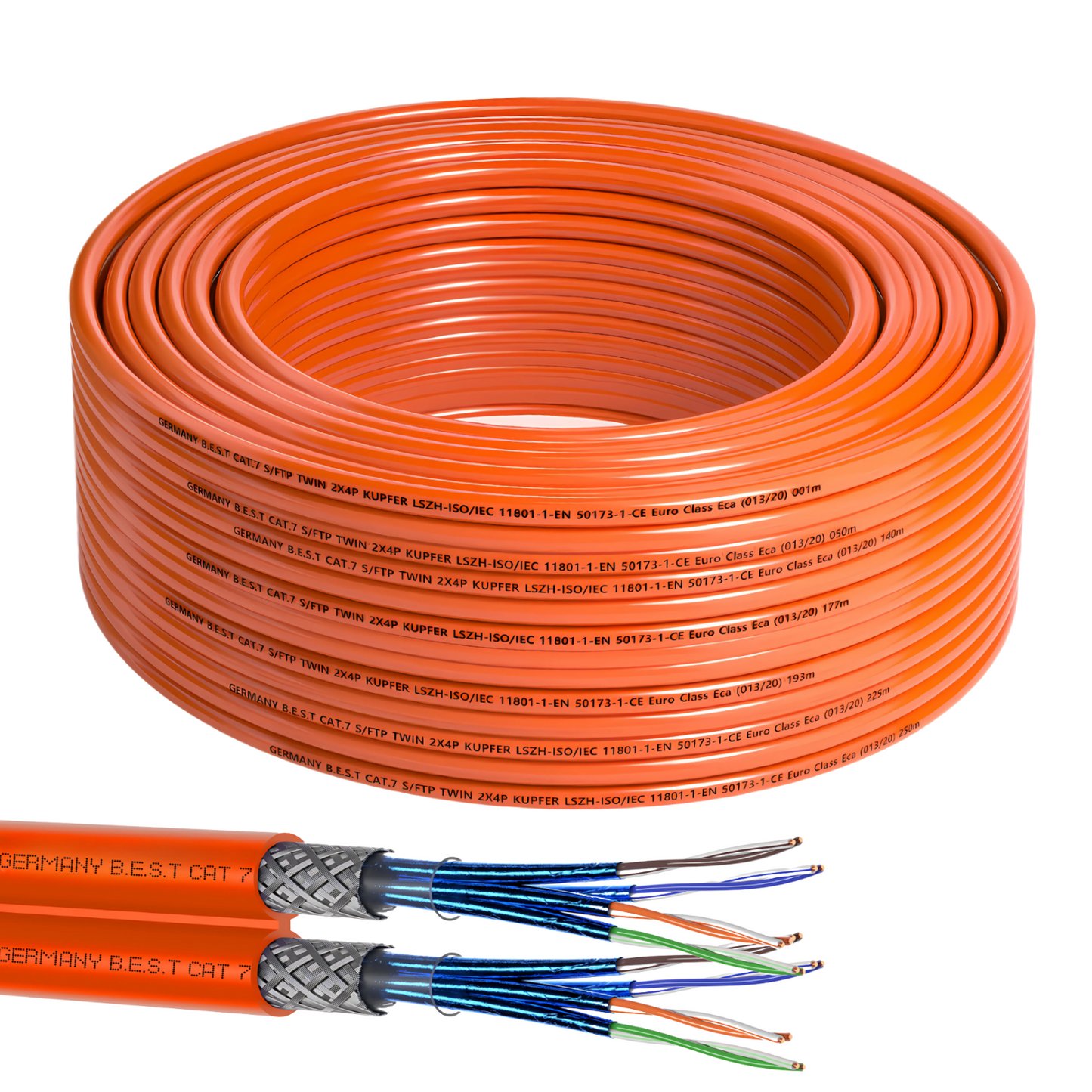 CAT 7 25M Duplex Netzwerkkabel Verlegekabel Kupfer LAN Kabel Ethernetkabel S/FTP 10 Gbit/s Kat 7 reines Kupfer Datenkabel PoE+ LSZH Datenkabel