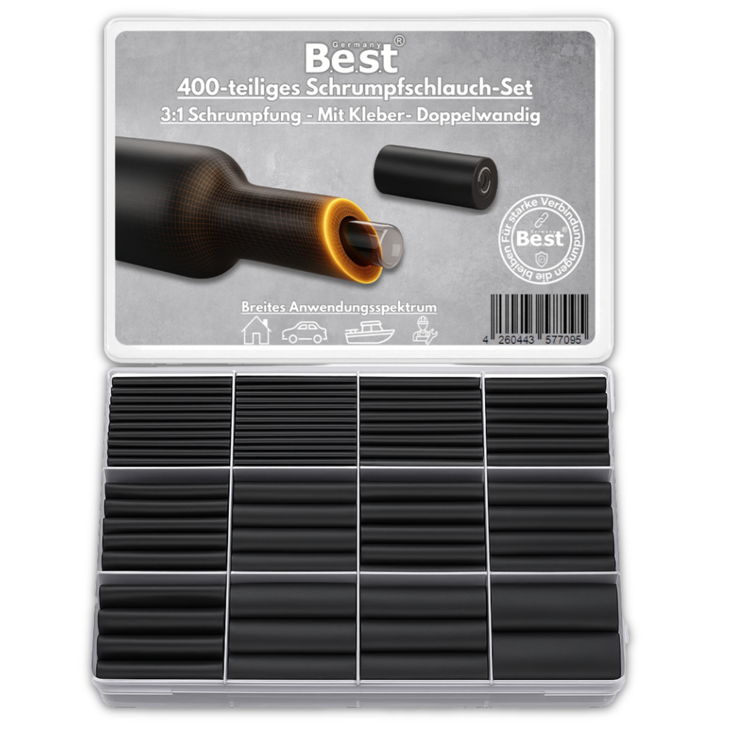 Schrumpfschlauch Set wasserdicht mit Innenkleber, 3:1 Schrumpfverhältnis, PVC hitzebeständig & flammhemmend, für Kabelisolierung, KFZ, Elektrik, Lötstellen, Reparatur, DIY