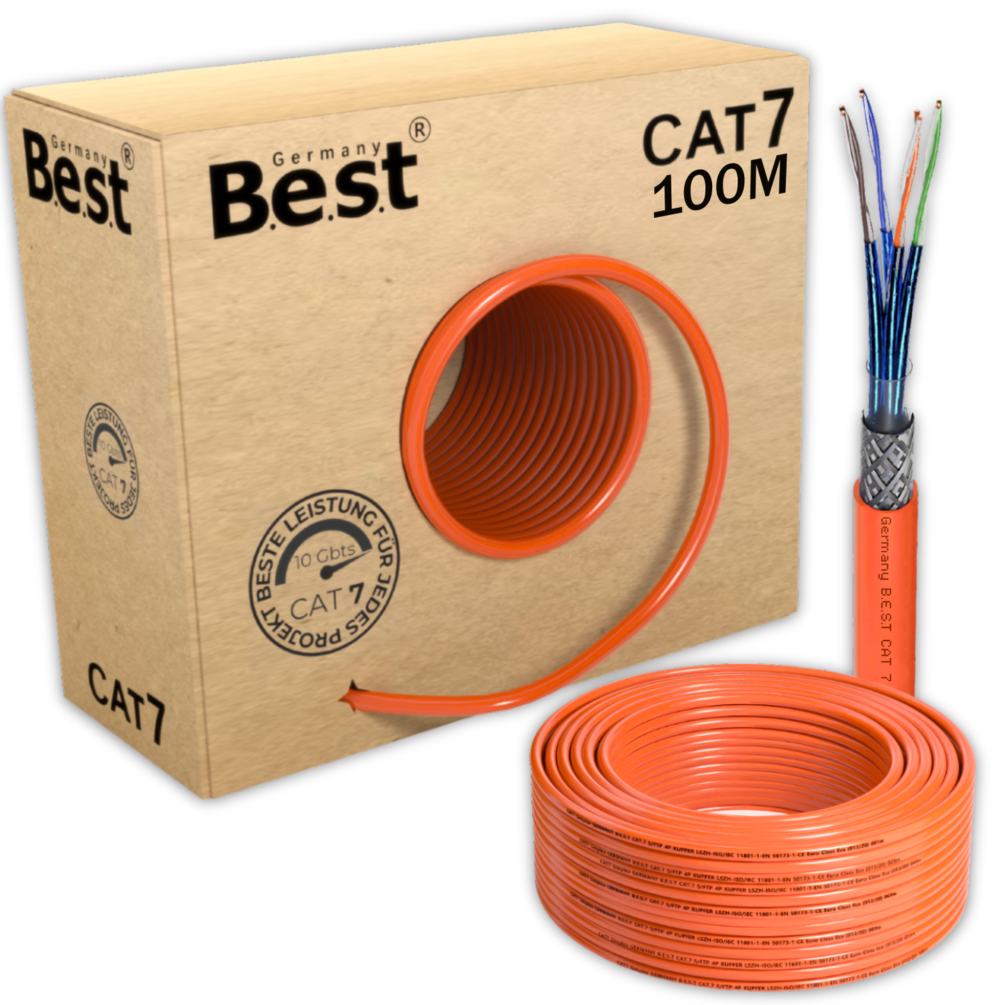 CAT 7 100M Simplex Netzwerkkabel Verlegekabel Kupfer LAN Kabel Ethernetkabel S/FTP 10 Gbit/s Kat 7 reines Kupfer Datenkabel PoE+ LSZH Datenkabel