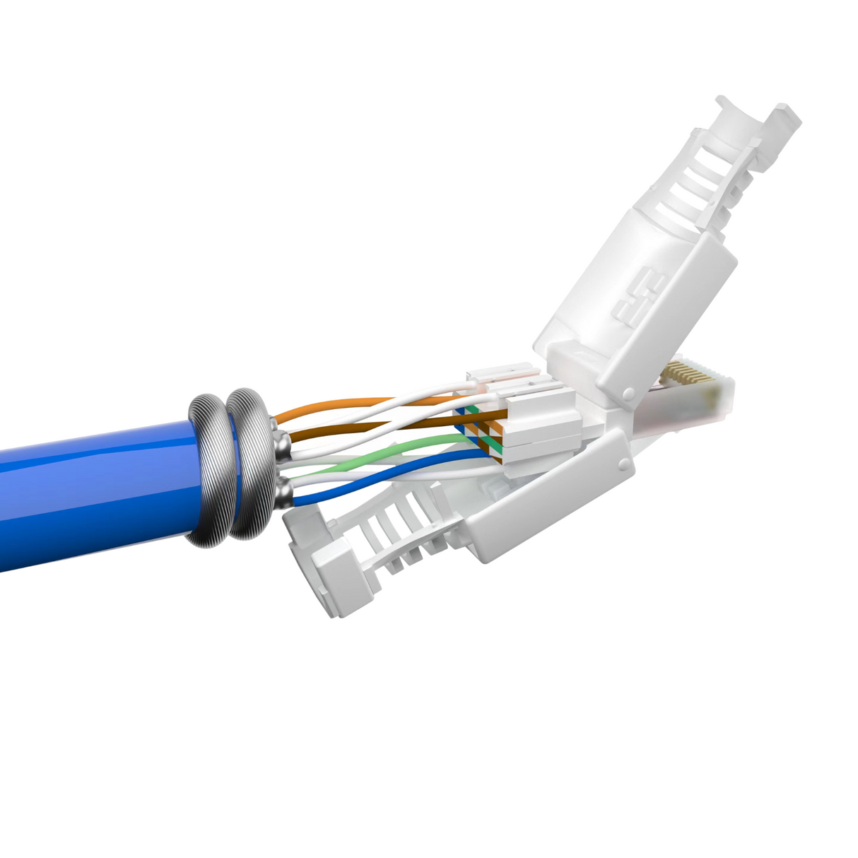 Netzwerkstecker RJ45 CAT7 CAT6 werkzeugfrei weiß - Werkzeugloser LAN UTP Kabel Stecker für CAT5, CAT6, CAT7 - Geeignet für Verlege- und Patchkabel
