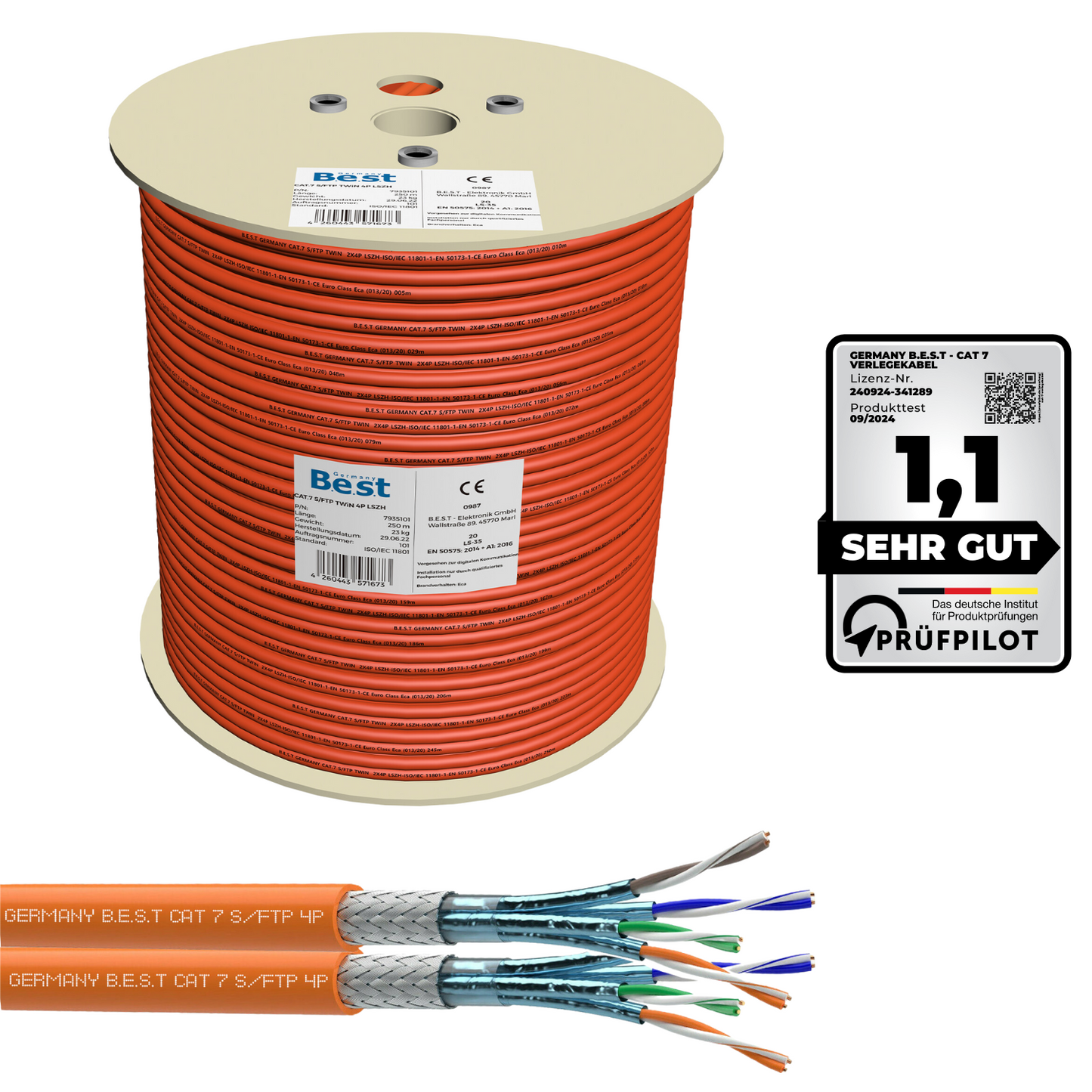 CAT 7 Verlegekabel 250m Duplex Gigabit Netzwerkkabel KUPFER