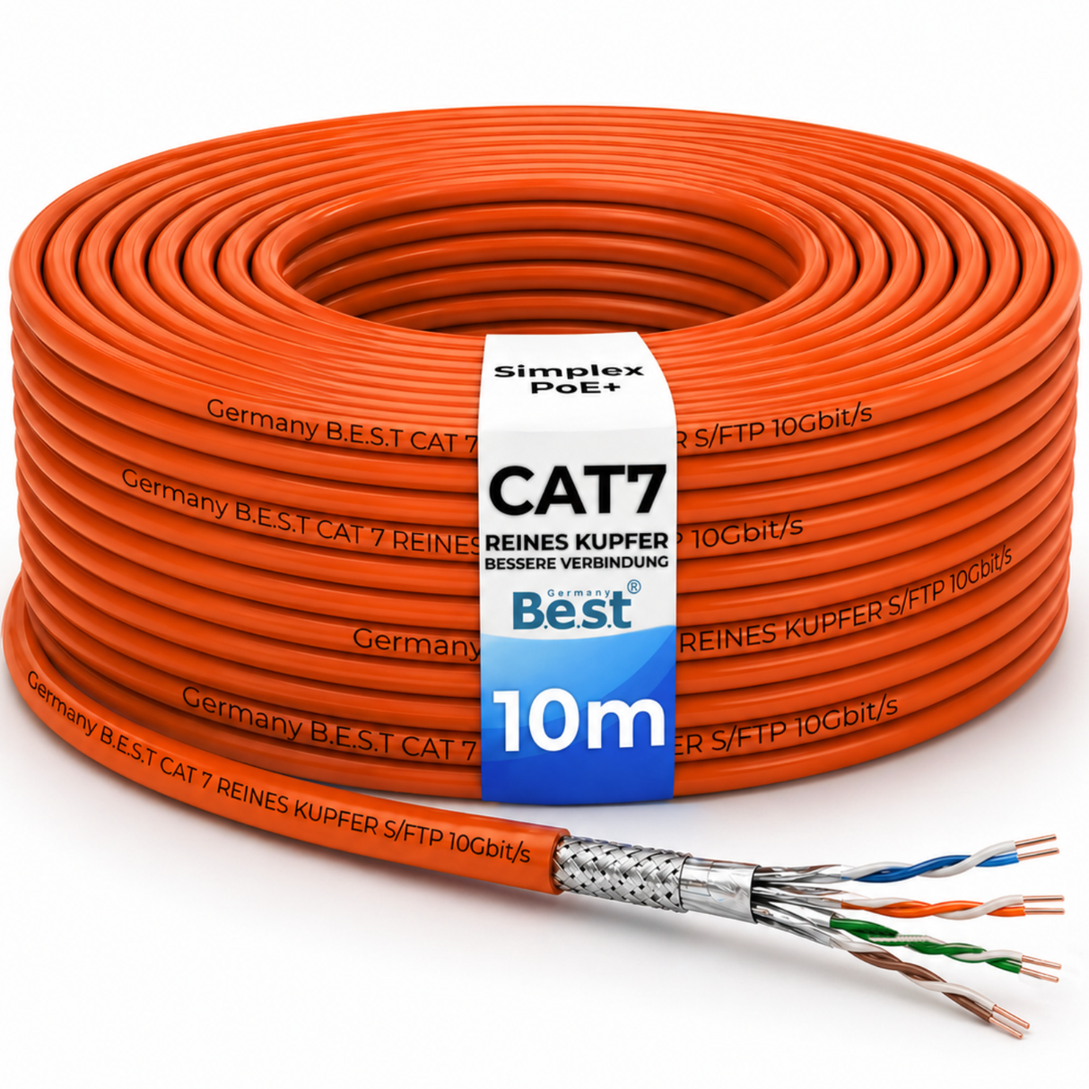 CAT 7 10M Simplex Netzwerkkabel Verlegekabel Kupfer LAN Kabel Ethernetkabel S/FTP 10 Gbit/s Kat 7 reines Kupfer Datenkabel PoE+ LSZH Datenkabel