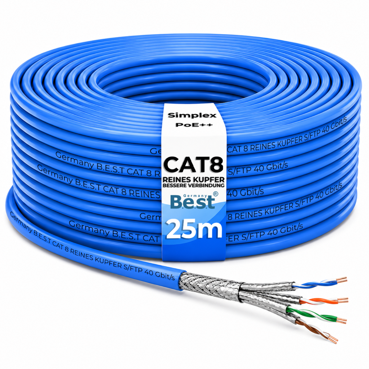 25M CAT 8 Netzwerkkabel Verlegekabel Kupfer LAN Kabel Ethernetkabel S/FTP 40 Gbit/s Kat 8 reines Kupfer Datenkabel PoE++ LSZH Datenkabel Simplex
