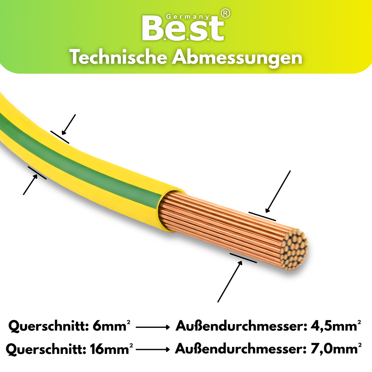 Câble de mise à la terre H07V-K 6mm²-16mm² vert-jaune souple – Conducteur isolé PVC NYAF pour installation photovoltaïque