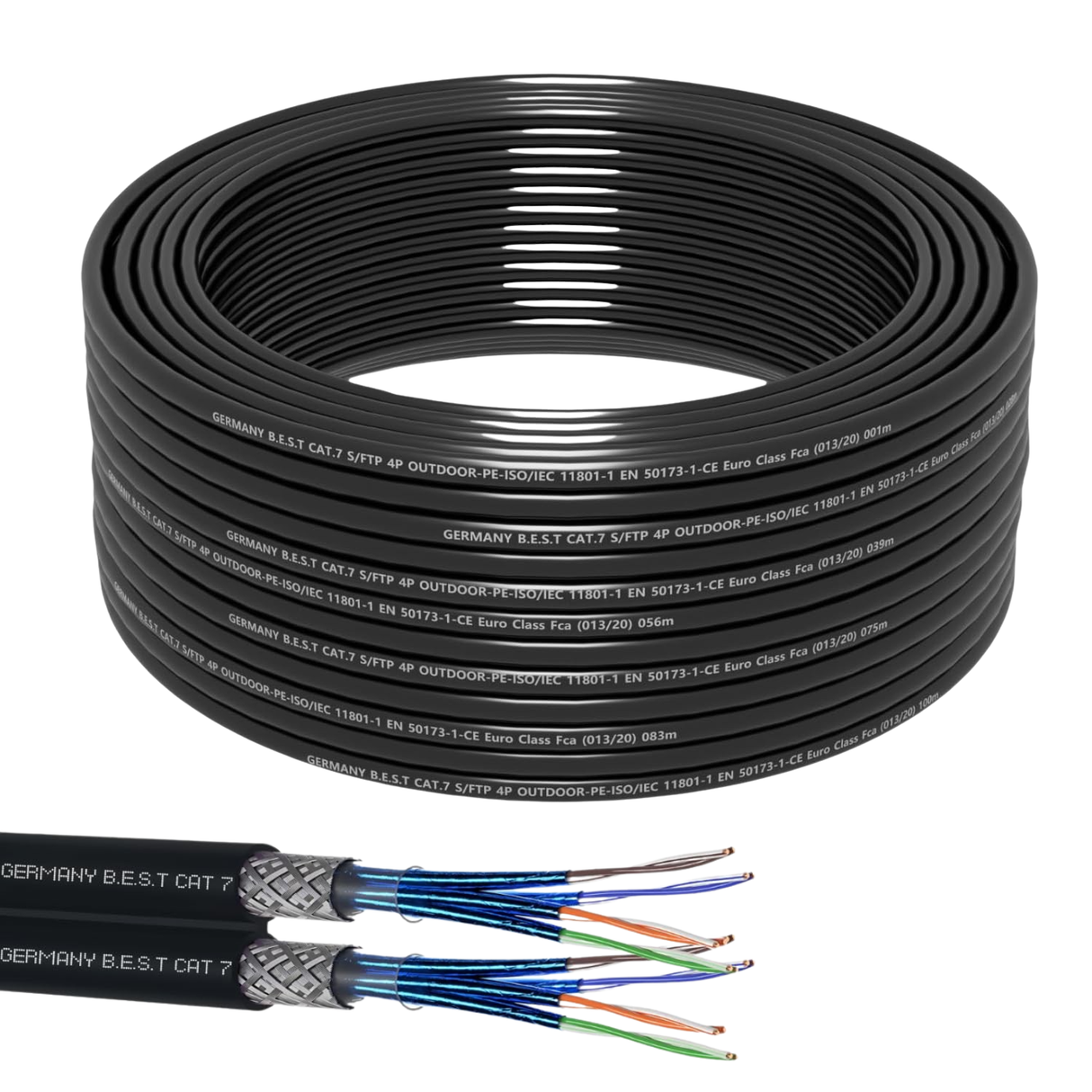 Câble réseau Cat 7 25M Duplex câble extérieur câble LAN câble Ethernet S/FTP 10 Gbit/s Cat 7 cuivre pur PoE+ LSZH câble de données