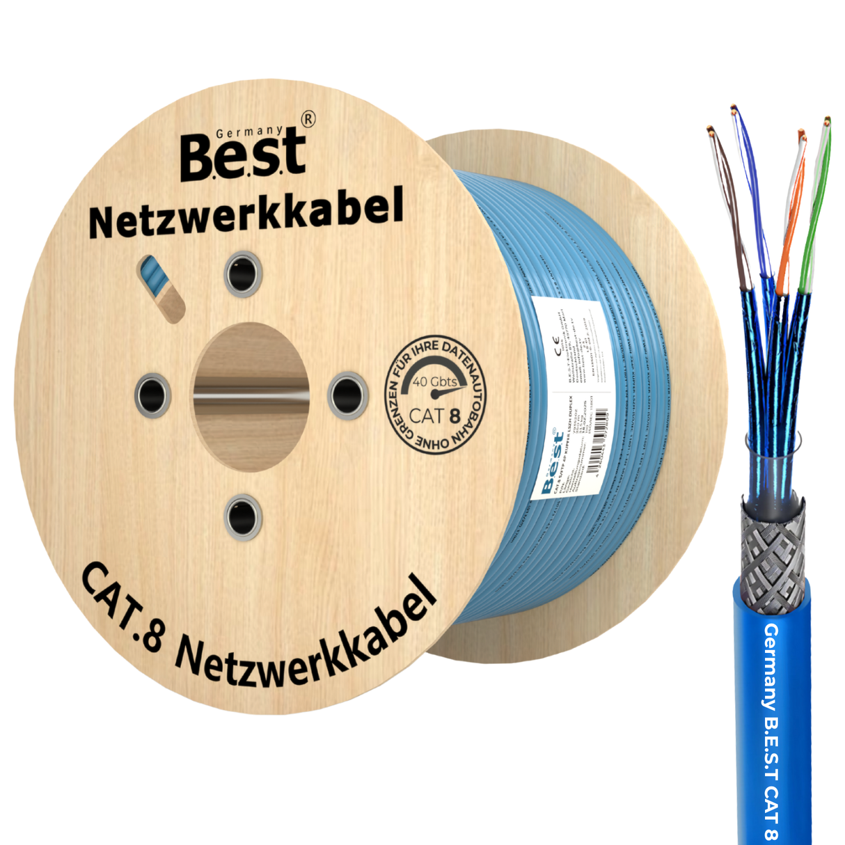 500M CAT 8 Netzwerkkabel Verlegekabel Kupfer LAN Kabel Ethernetkabel S/FTP 40 Gbit/s Kat 8 reines Kupfer Datenkabel PoE++ LSZH Datenkabel Simplex