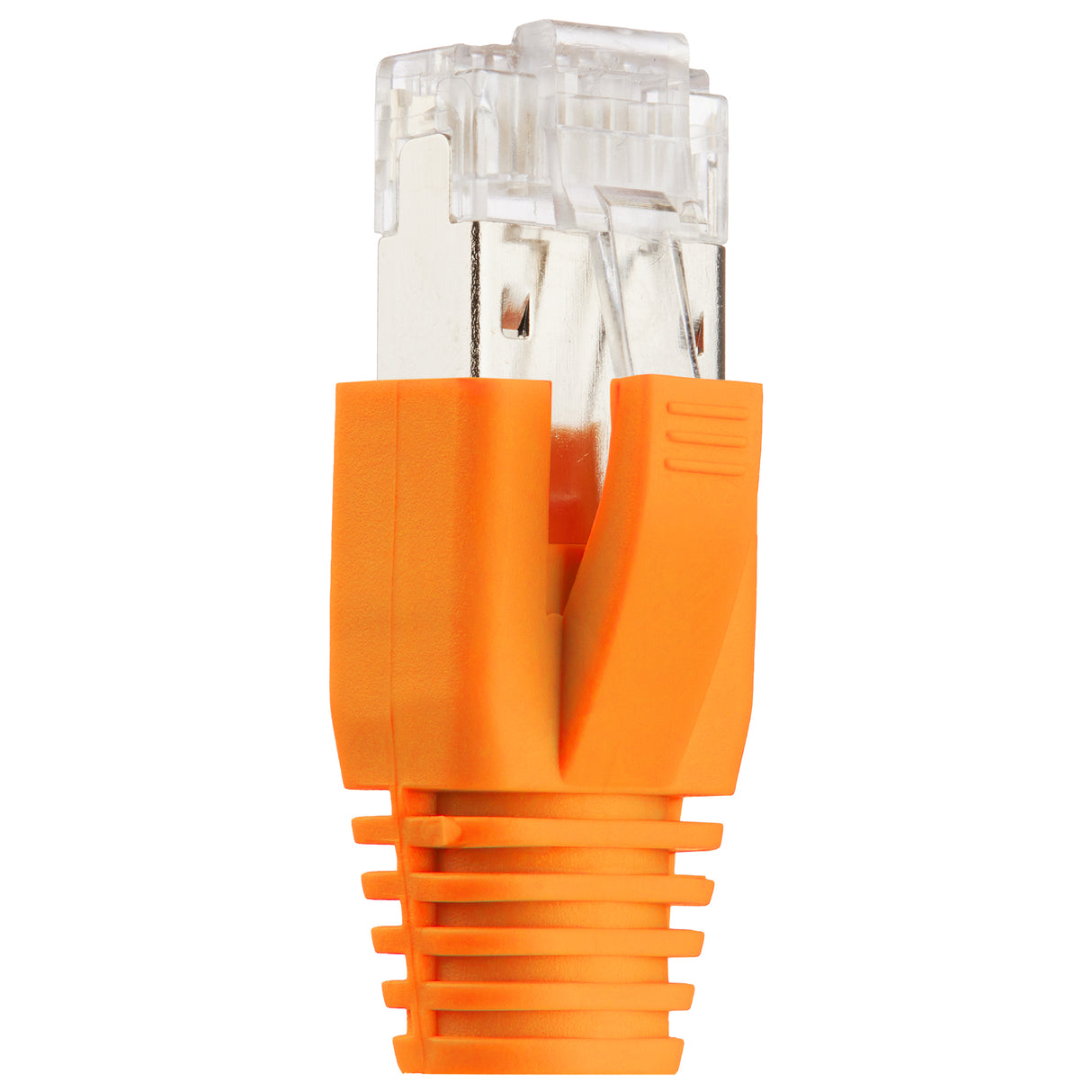 RJ45 Netzwerkstecker Orange für Datenkabel – Geschirmte LAN-Anschlüsse mit Knickschutz & Einfädelhilfe, kompatibel mit CAT6A/CAT7, für 10Gbit-Verbindungen und POE