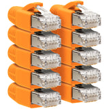RJ45 Netzwerkstecker Orange für Datenkabel – Geschirmte LAN-Anschlüsse mit Knickschutz & Einfädelhilfe, kompatibel mit CAT6A/CAT7, für 10Gbit-Verbindungen und POE