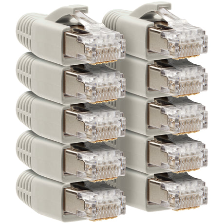 RJ45 Netzwerkstecker Grau für Datenkabel – mit Knickschutz, Einführhilfe & Zugentlastung für CAT6/CAT6A/CAT7 Kabel