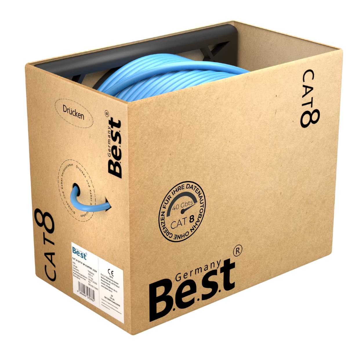 200M CAT 8 Netzwerkkabel Verlegekabel Kupfer LAN Kabel Ethernetkabel S/FTP 40 Gbit/s Kat 8 reines Kupfer Datenkabel PoE++ LSZH Datenkabel Simplex