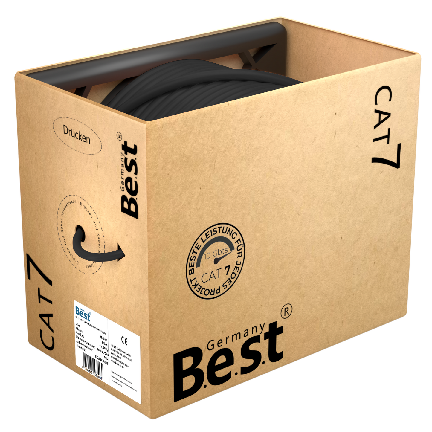 CAT 7 200M Simplex Erdkabel Netzwerkkabel Outdoorkabel LAN Kabel Ethernetkabel S/FTP 10 Gbit/s Kat 7 reines Kupfer PoE+ LSZH Datenkabel