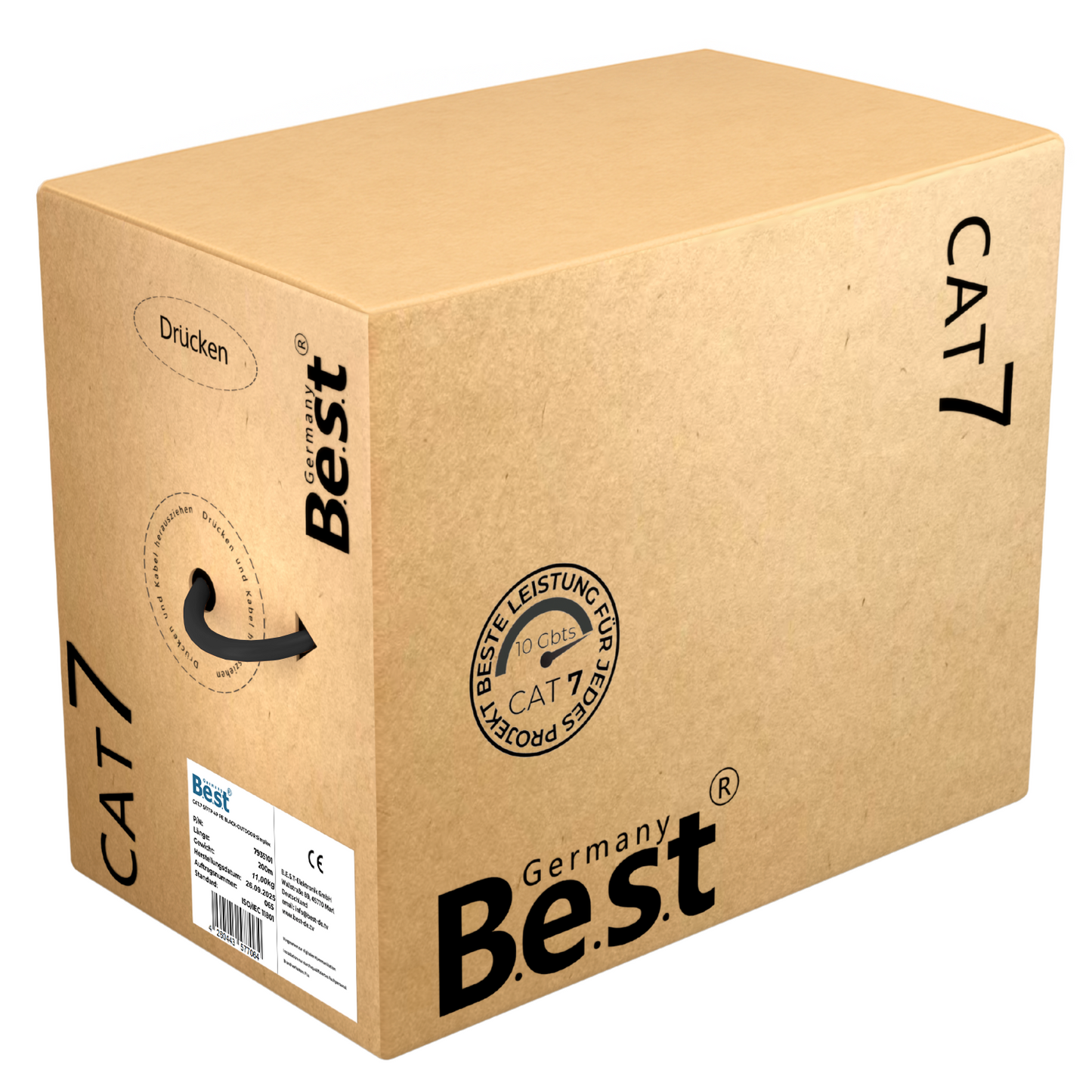 CAT 7 200M Simplex Erdkabel Netzwerkkabel Outdoorkabel LAN Kabel Ethernetkabel S/FTP 10 Gbit/s Kat 7 reines Kupfer PoE+ LSZH Datenkabel