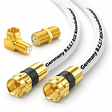 SAT Antennenkabel Koaxialkabel 135 dB Class A+ – Digital HDTV / 4K / 3D / UHD – vergoldet – 1× 90° Winkelstecker & 1x F-Verbinder inkl. – Satellitenkabel für Receiver, Router & Modem