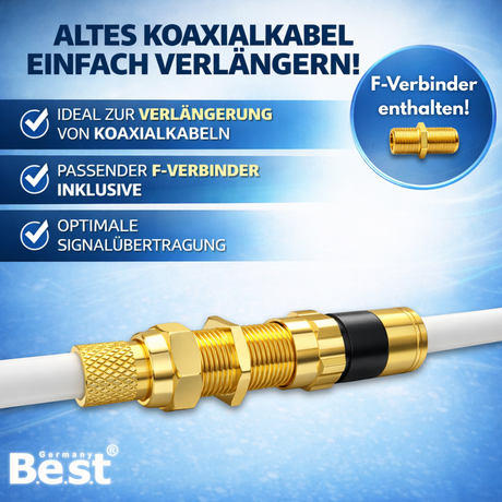 SAT Antennenkabel Koaxialkabel 135 dB Class A+ – Digital HDTV / 4K / 3D / UHD – vergoldet – 1× 90° Winkelstecker & 1x F-Verbinder inkl. – Satellitenkabel für Receiver, Router & Modem